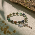 Earthy Spiritual Rosary-Inspired Bracelets with Crucifix and Jerusalem