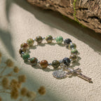 Earthy Spiritual Rosary-Inspired Bracelets with Crucifix and Jerusalem