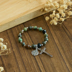 Earthy Spiritual Rosary-Inspired Bracelets with Crucifix and Jerusalem