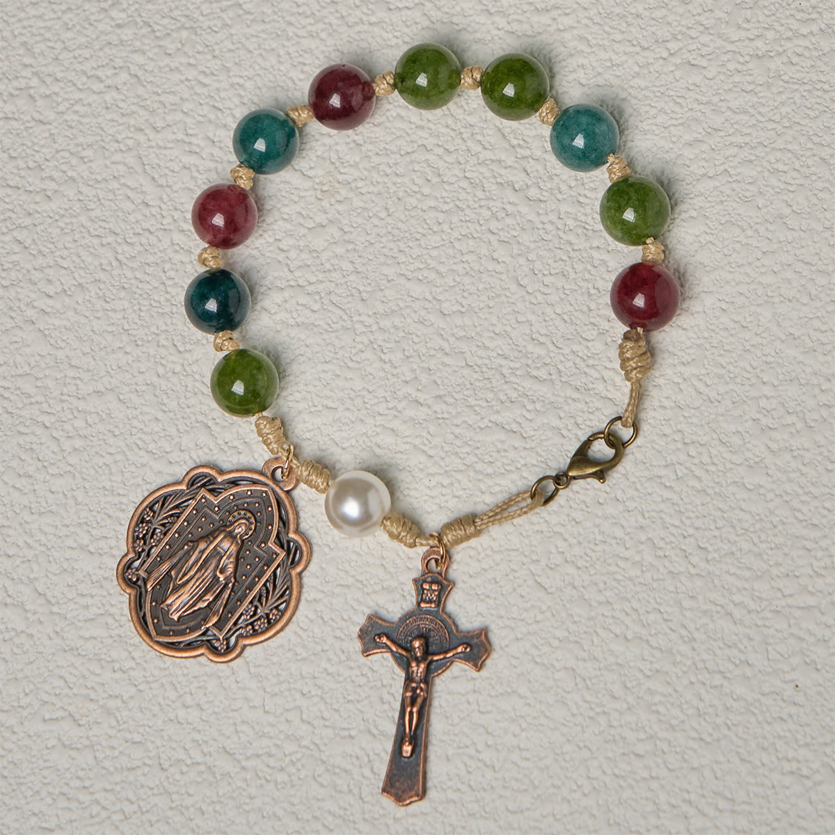 10mm Natural Tourmaline Agate Bracelets with Miraculous Medal