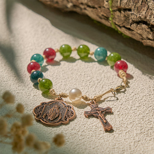 10mm Natural Tourmaline Agate Bracelets with Miraculous Medal