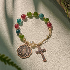 10mm Natural Tourmaline Agate Bracelets with Miraculous Medal