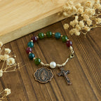 10mm Natural Tourmaline Agate Bracelets with Miraculous Medal
