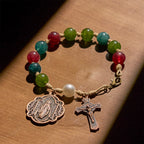 10mm Natural Tourmaline Agate Bracelets with Miraculous Medal