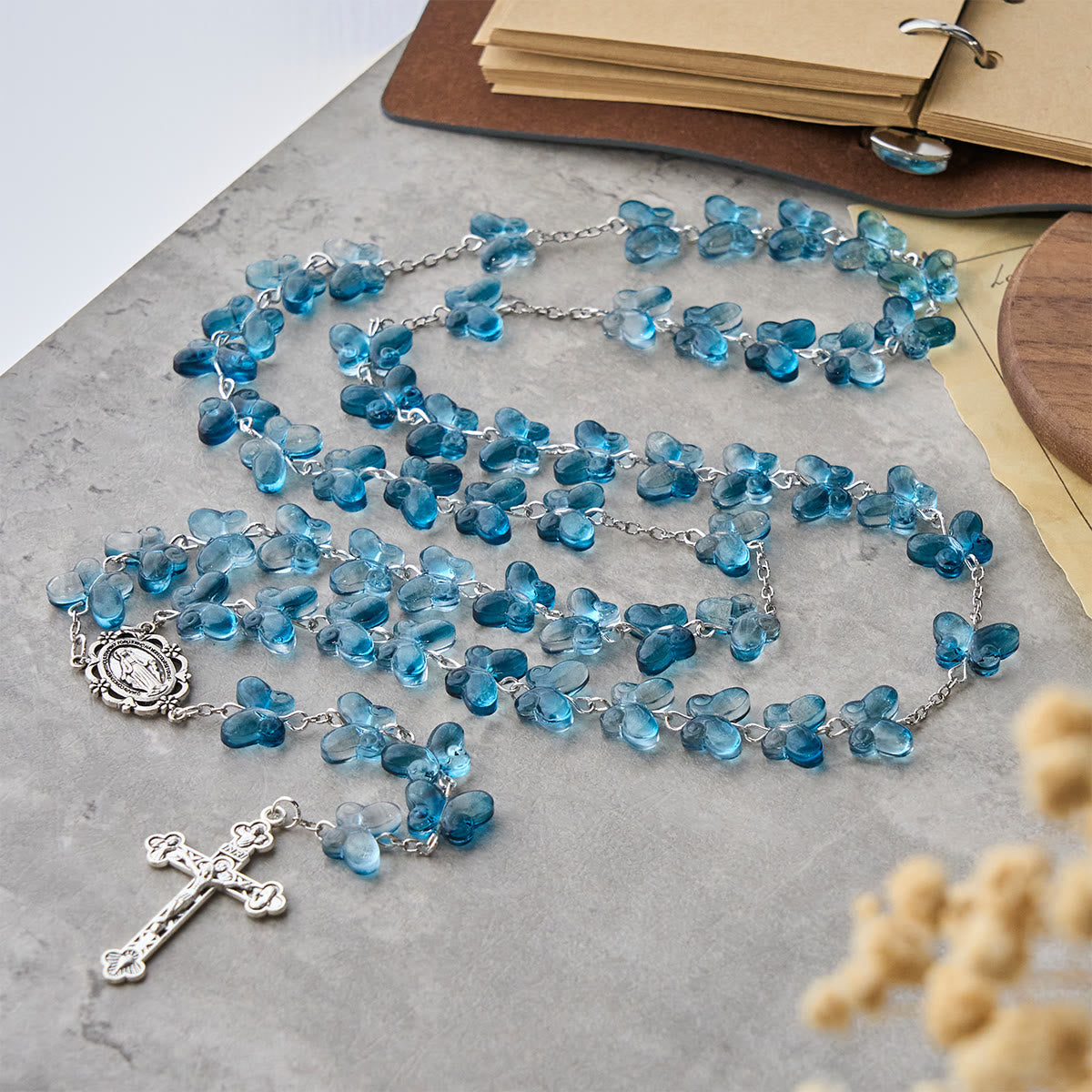 Wings of Devotion Shimmering Blue Butterfly Prayer Bracelet, Animal