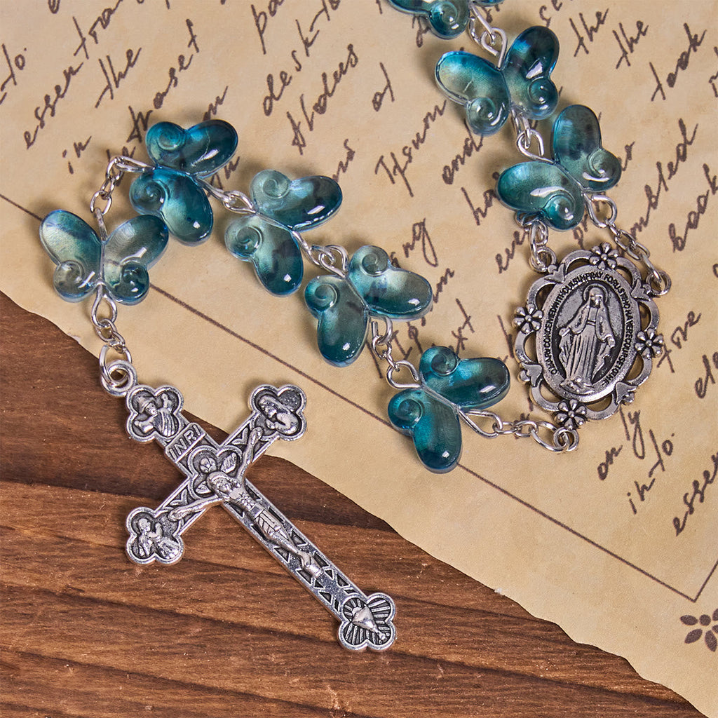 Wings of Devotion Shimmering Blue Butterfly Prayer Bracelet, Animal