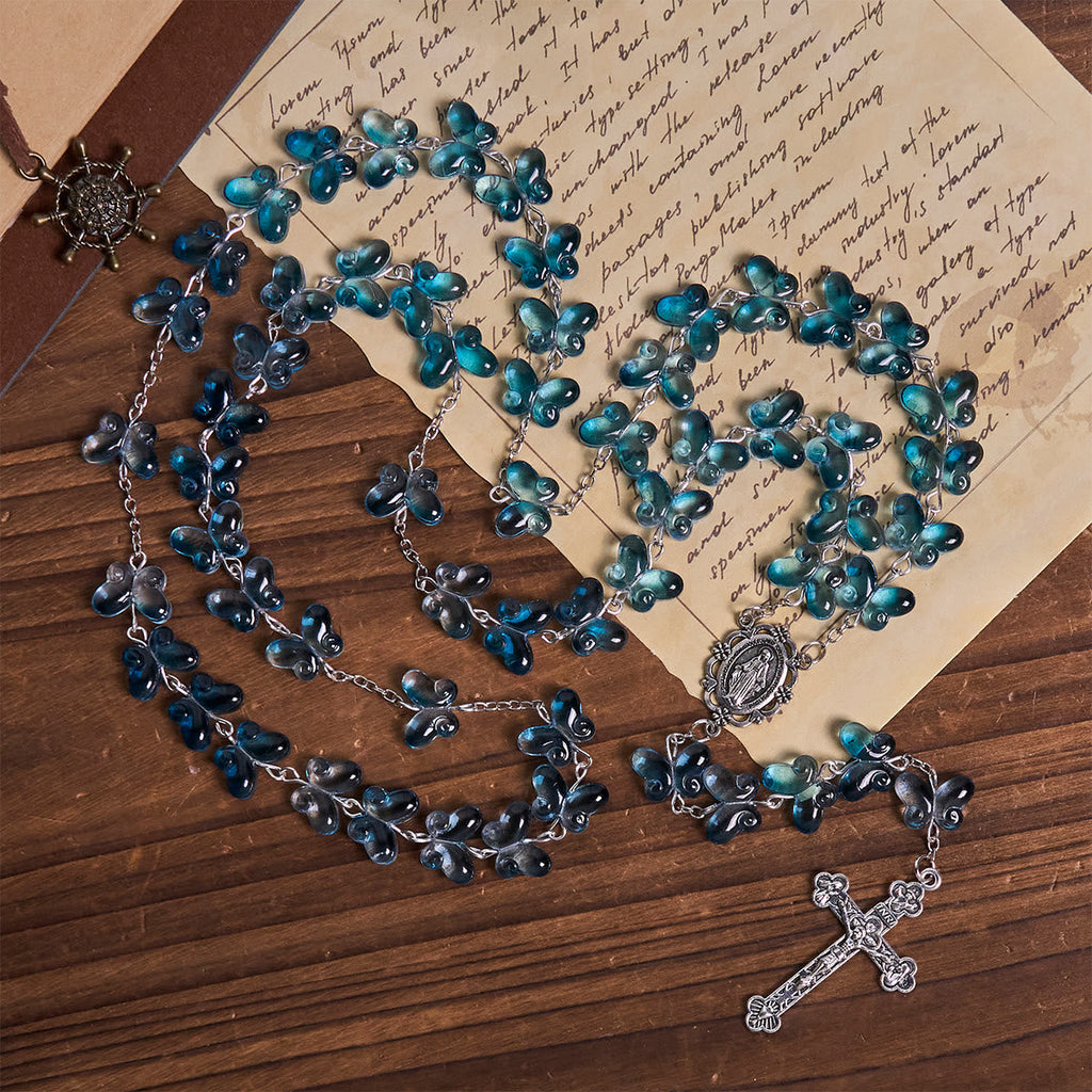 Wings of Devotion Shimmering Blue Butterfly Prayer Bracelet, Animal