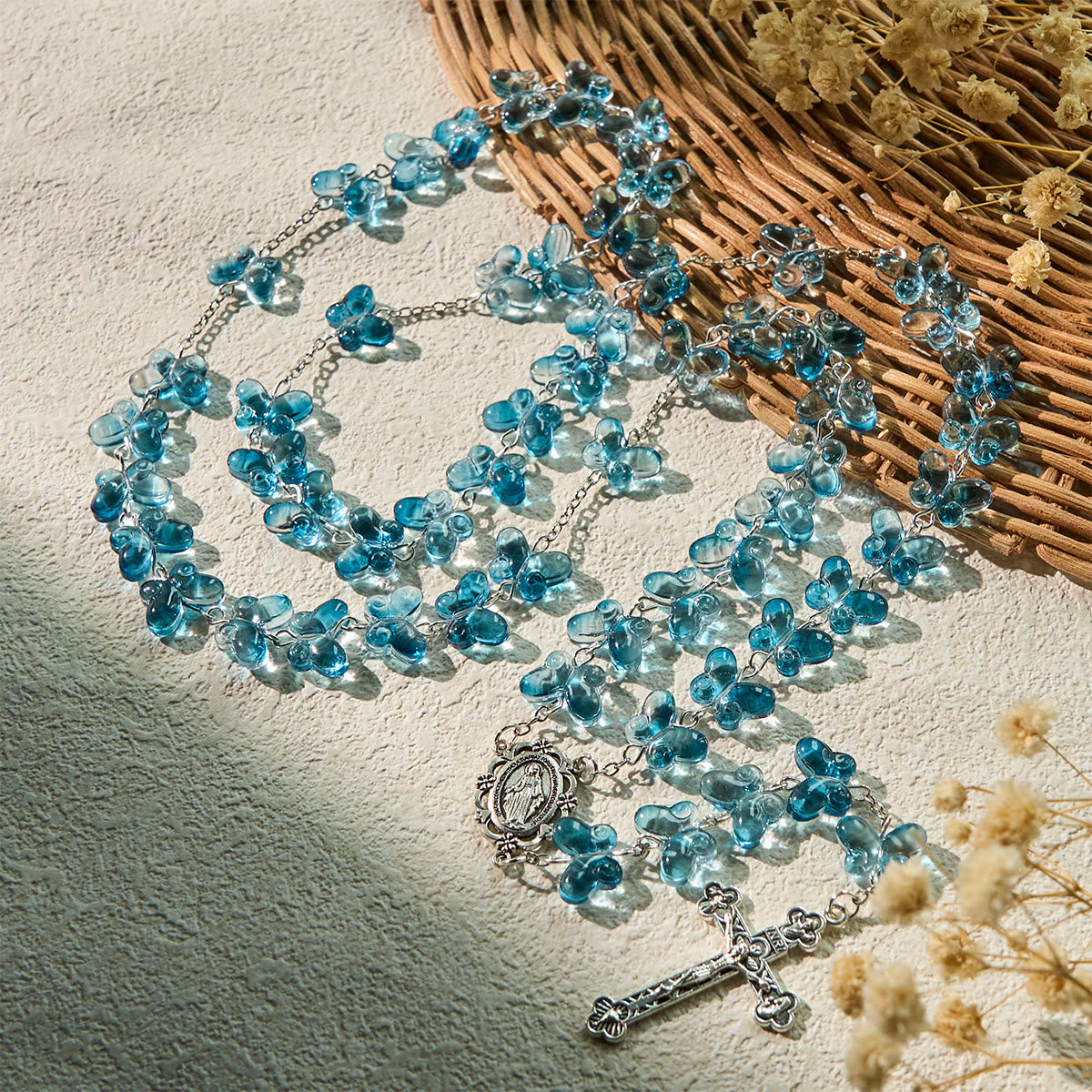 Wings of Devotion Shimmering Blue Butterfly Prayer Bracelet, Animal