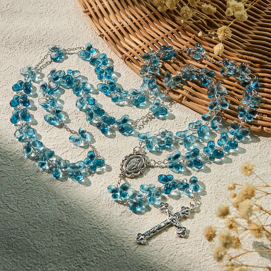 Wings of Devotion Shimmering Blue Butterfly Prayer Bracelet, Animal
