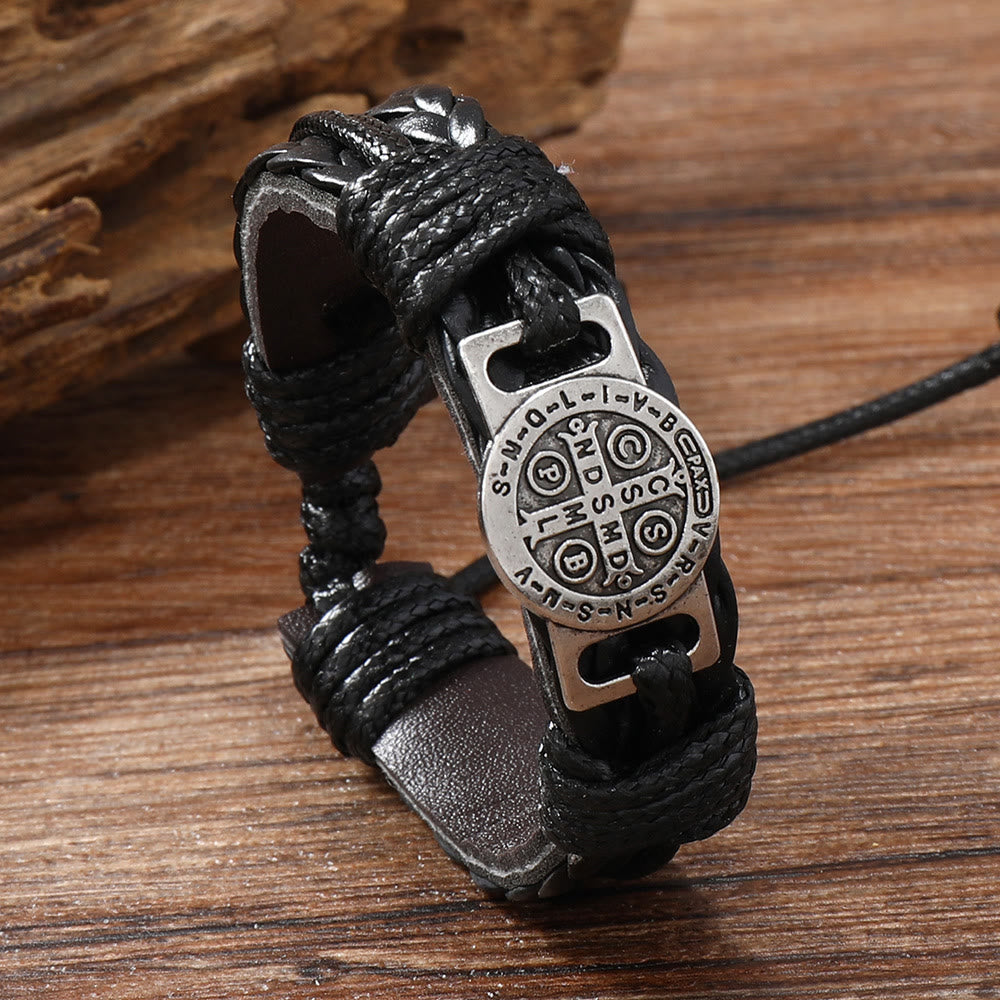 Classic 2 Color St. Benedict Leather Bracelet