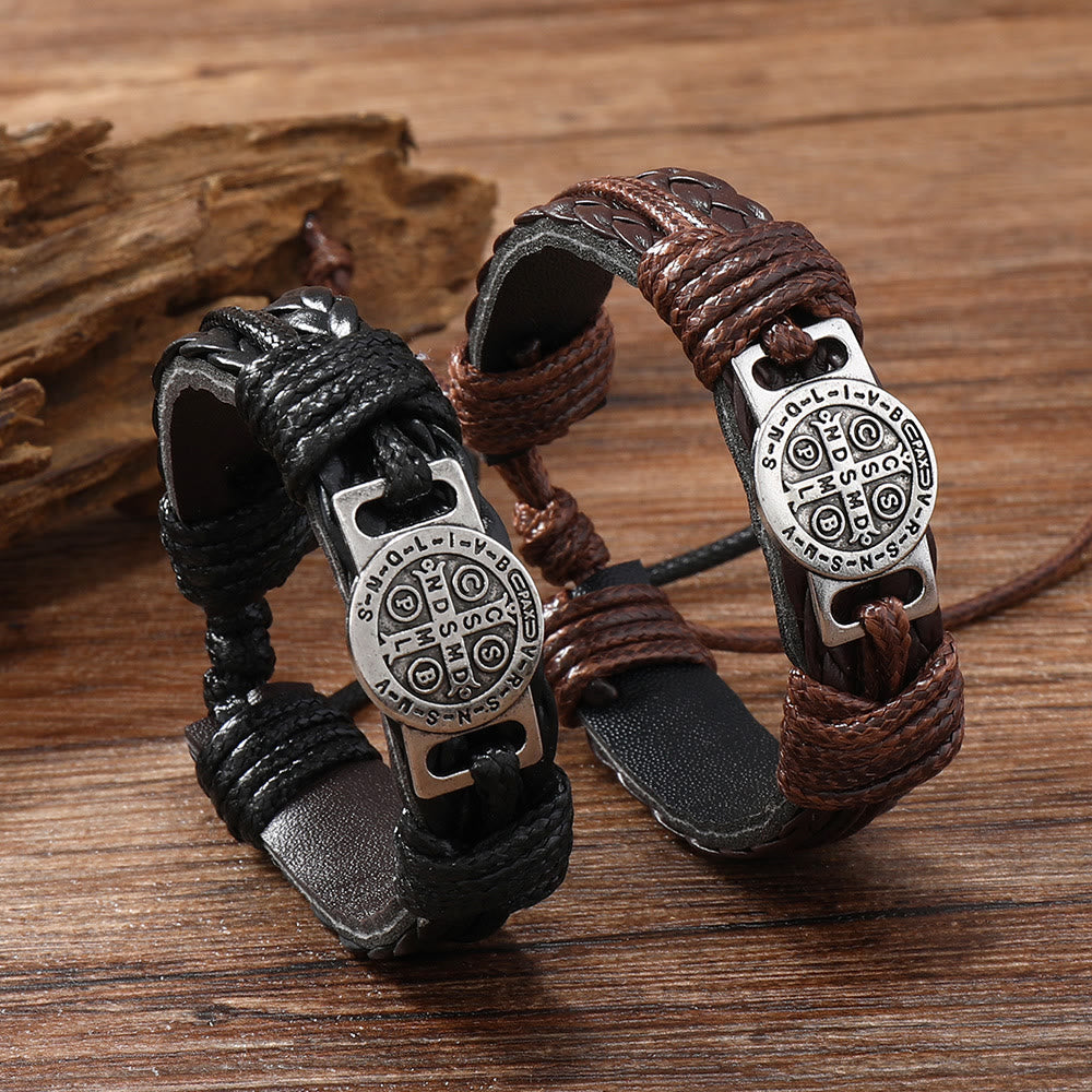 Classic 2 Color St. Benedict Leather Bracelet