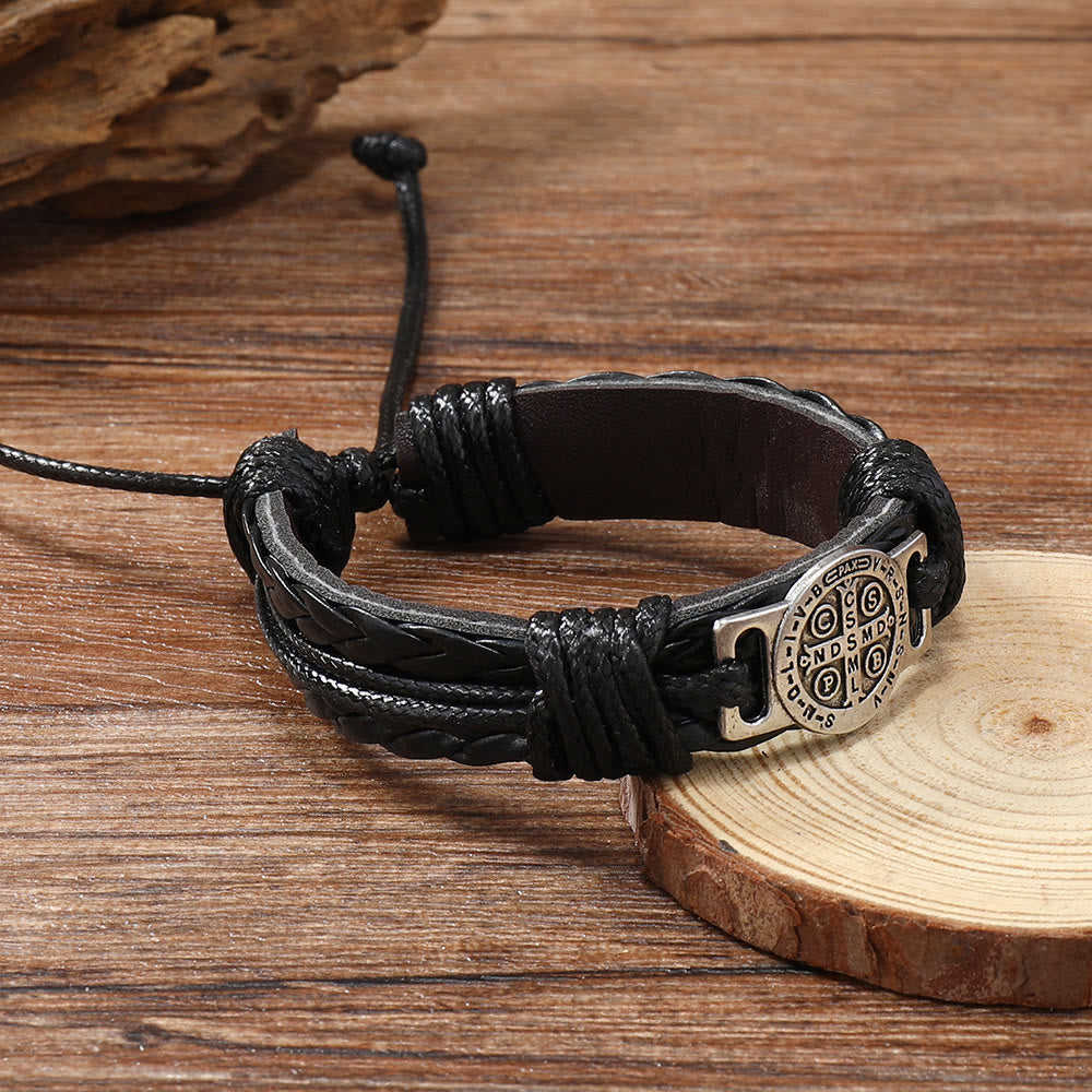 Classic 2 Color St. Benedict Leather Bracelet