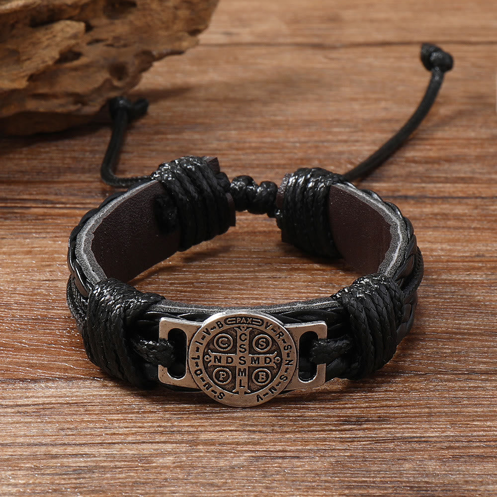 Classic 2 Color St. Benedict Leather Bracelet