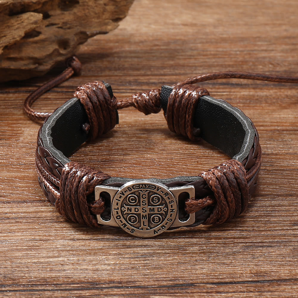 Classic 2 Color St. Benedict Leather Bracelet