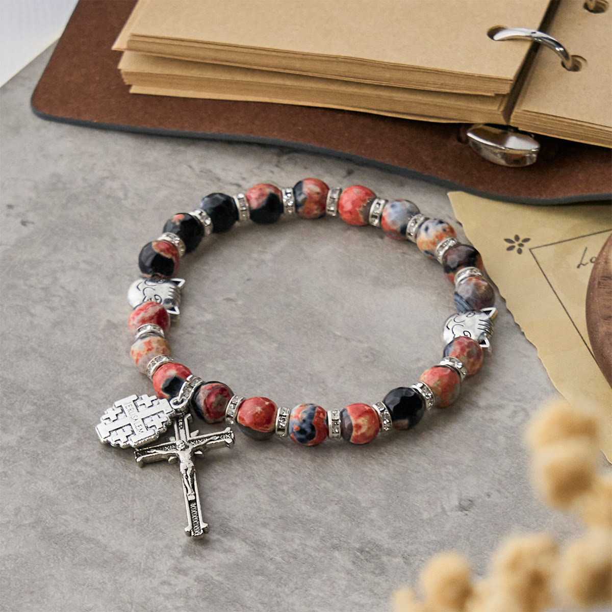 Marbling Agate Calico Cat to Pray with St. Benedict Pet Memorial