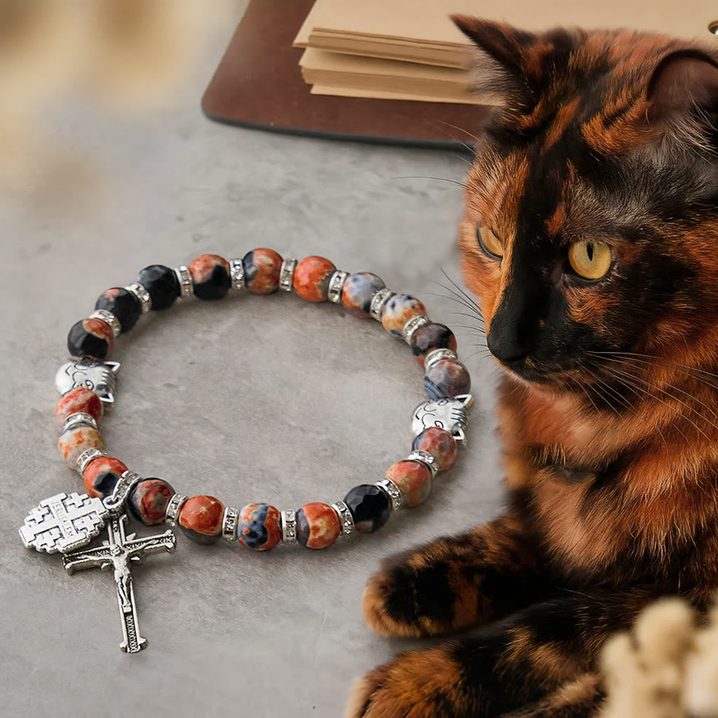 Marbling Agate Calico Cat to Pray with St. Benedict Pet Memorial