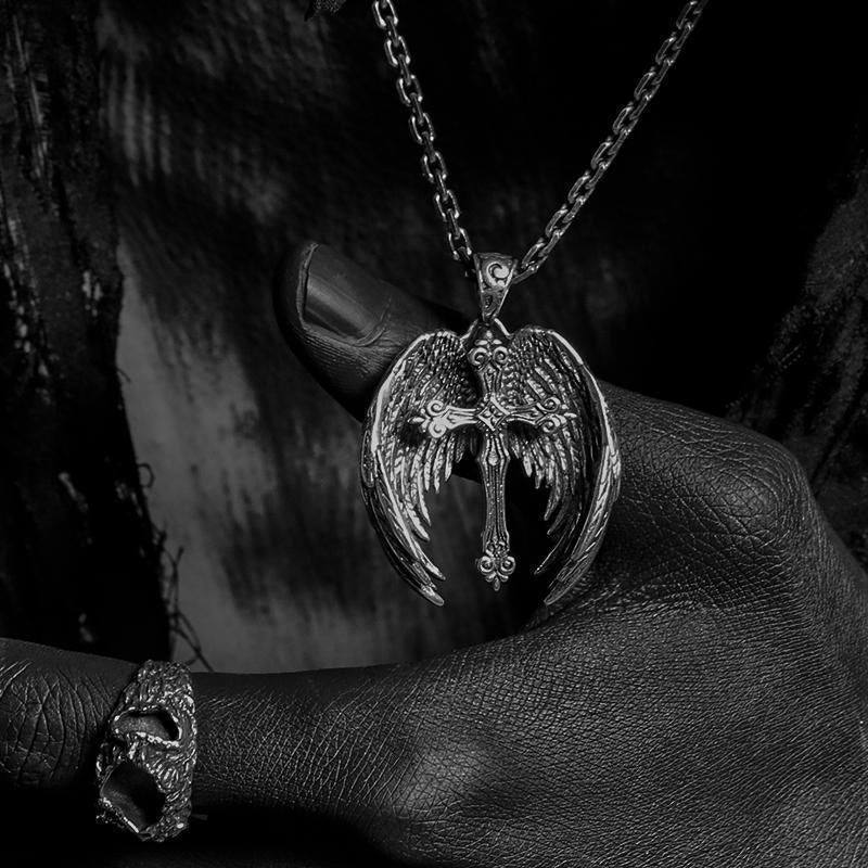 Guardian Angel Wings Cross Pendant Necklace