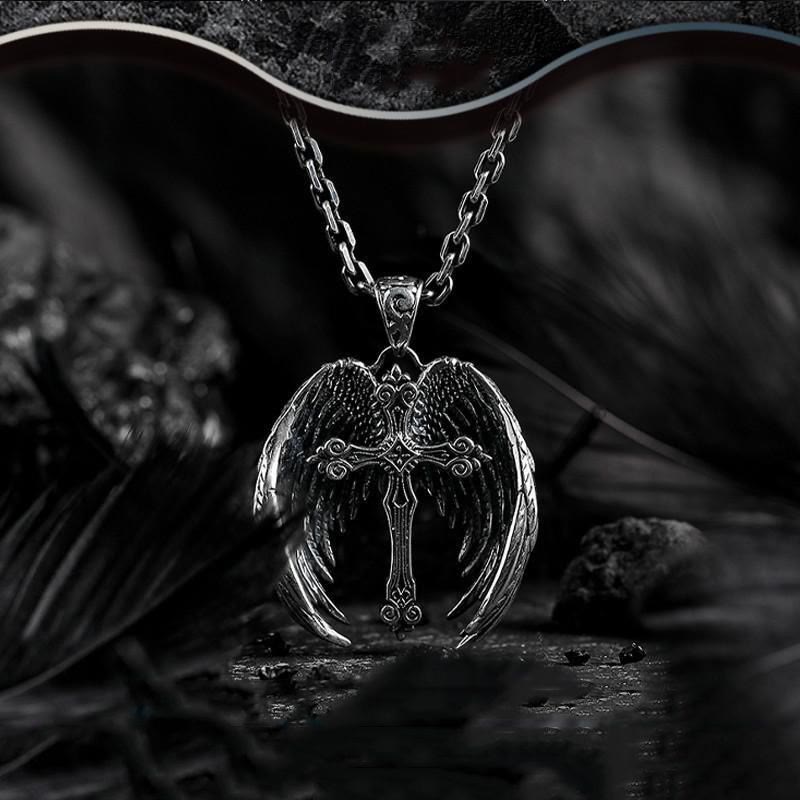 Guardian Angel Wings Cross Pendant Necklace