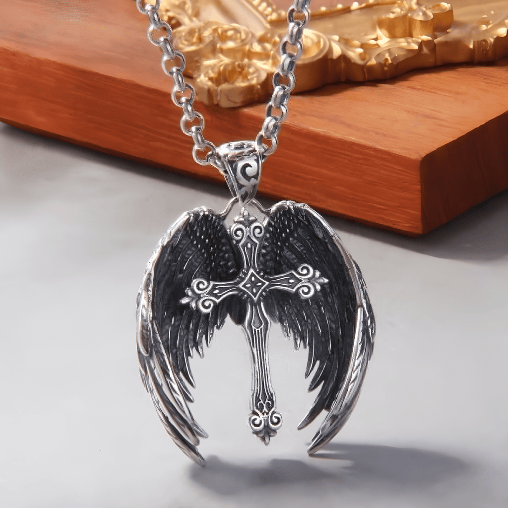 Guardian Angel Wings Cross Pendant Necklace