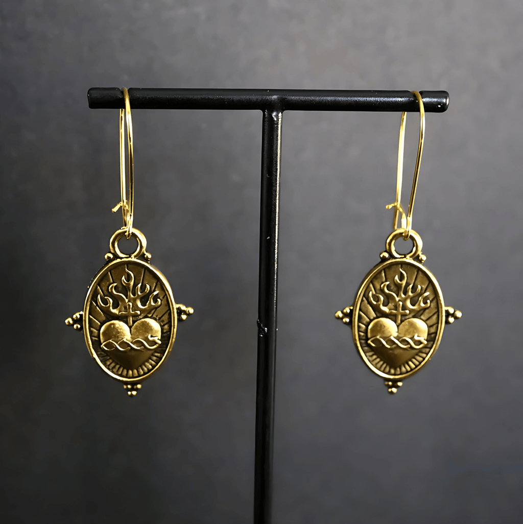 Vintage Style Sacred Heart Dangle Earrings
