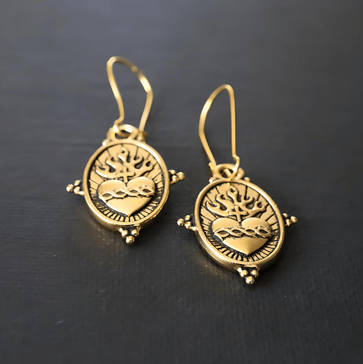 Vintage Style Sacred Heart Dangle Earrings
