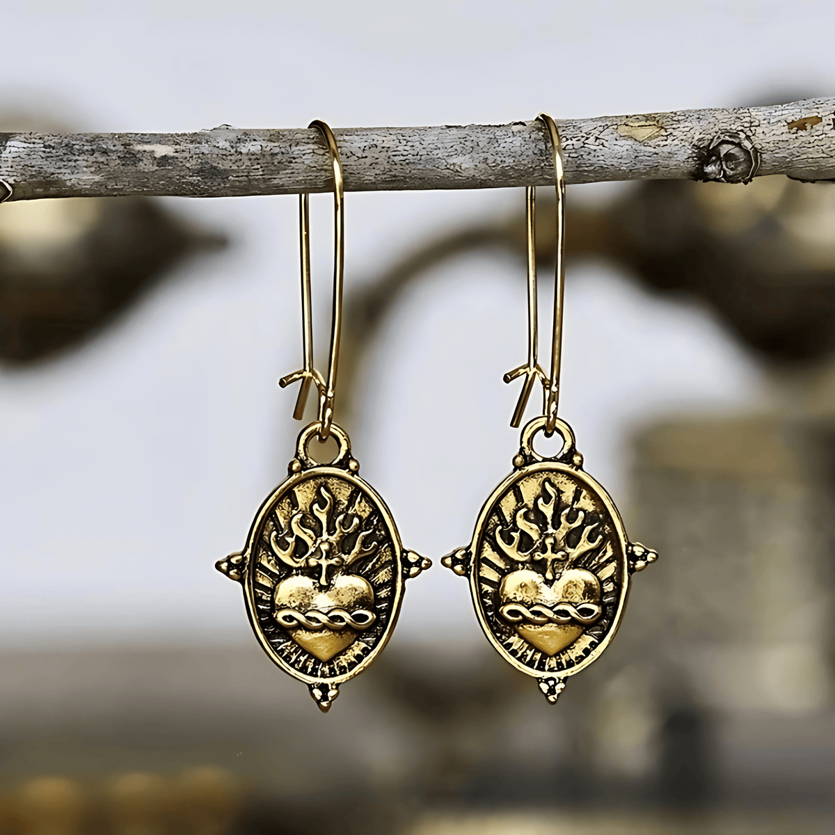 Vintage Style Sacred Heart Dangle Earrings