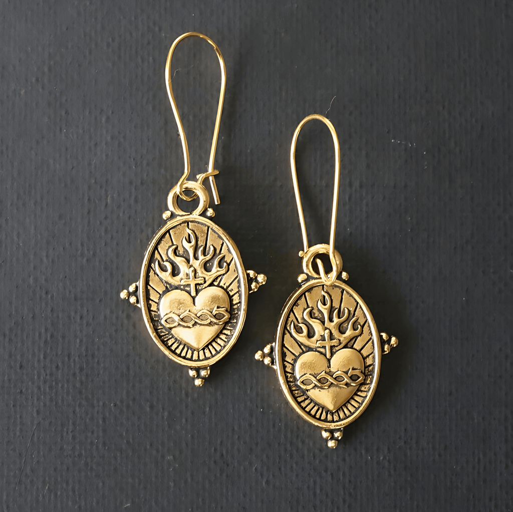 Vintage Style Sacred Heart Dangle Earrings