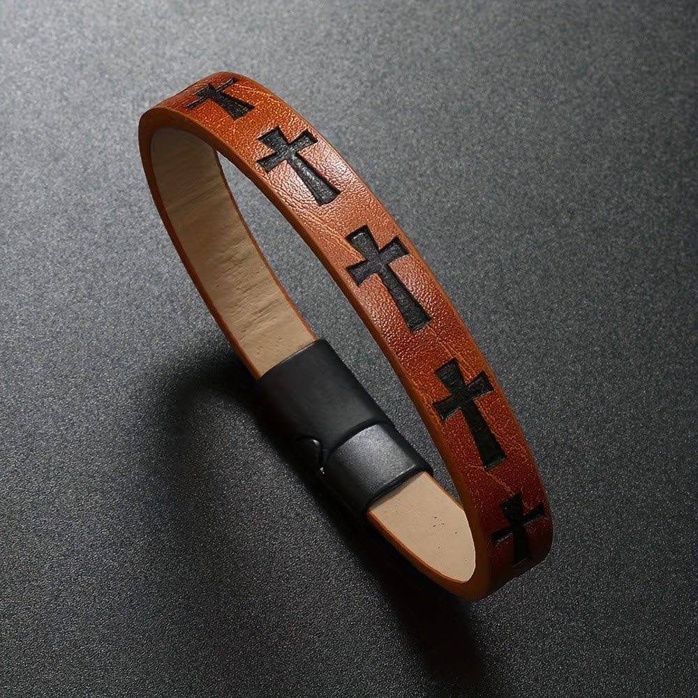 Classic Style Multicolor Leather Magnetic Buckle Bracelet with Cross