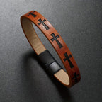 Classic Style Multicolor Leather Magnetic Buckle Bracelet with Cross