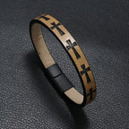 Classic Style Multicolor Leather Magnetic Buckle Bracelet with Cross