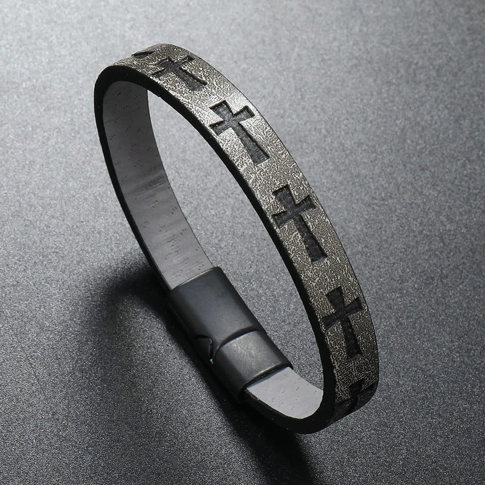 Classic Style Multicolor Leather Magnetic Buckle Bracelet with Cross