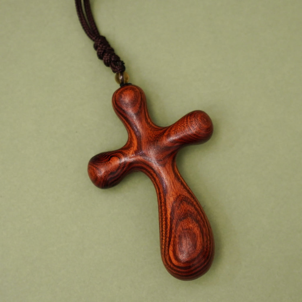 Vintage Sandalwood INRI Crucifix Car Pendant & Necklace