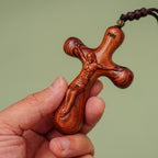 Vintage Sandalwood INRI Crucifix Car Pendant & Necklace