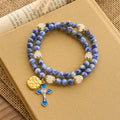 Artisanal Elastic 4mm Blue Stone Rosary Bracelet with Crucifix