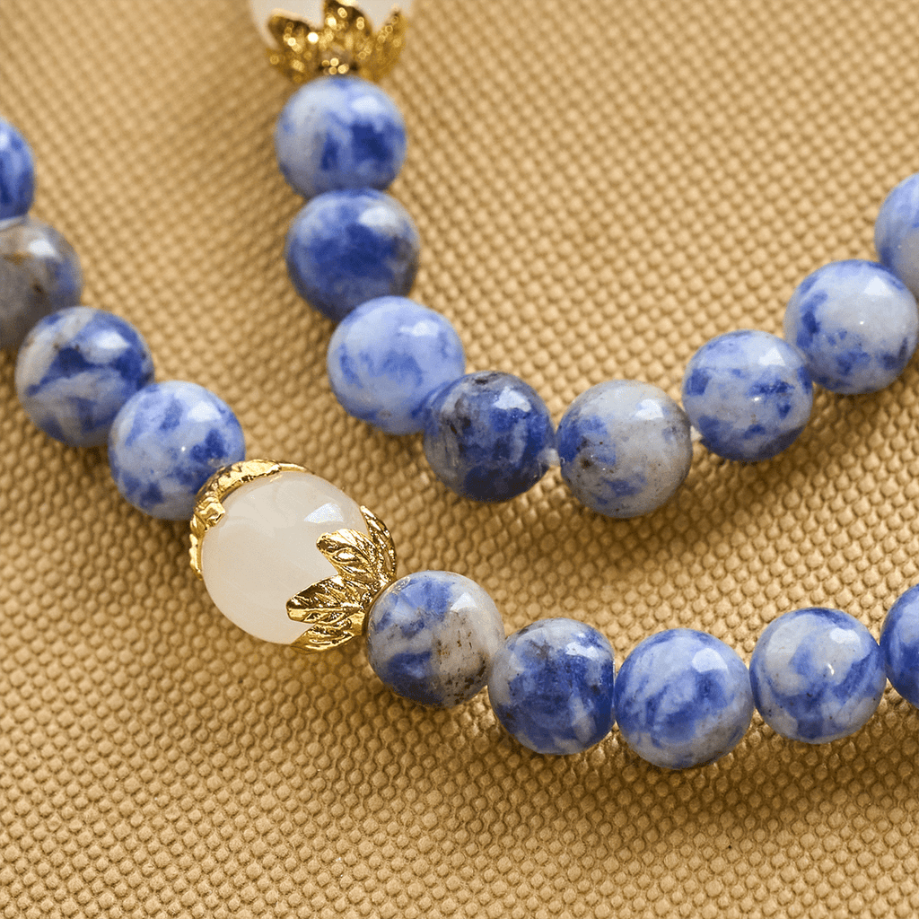 Artisanal Elastic 4mm Blue Stone Rosary Bracelet with Crucifix