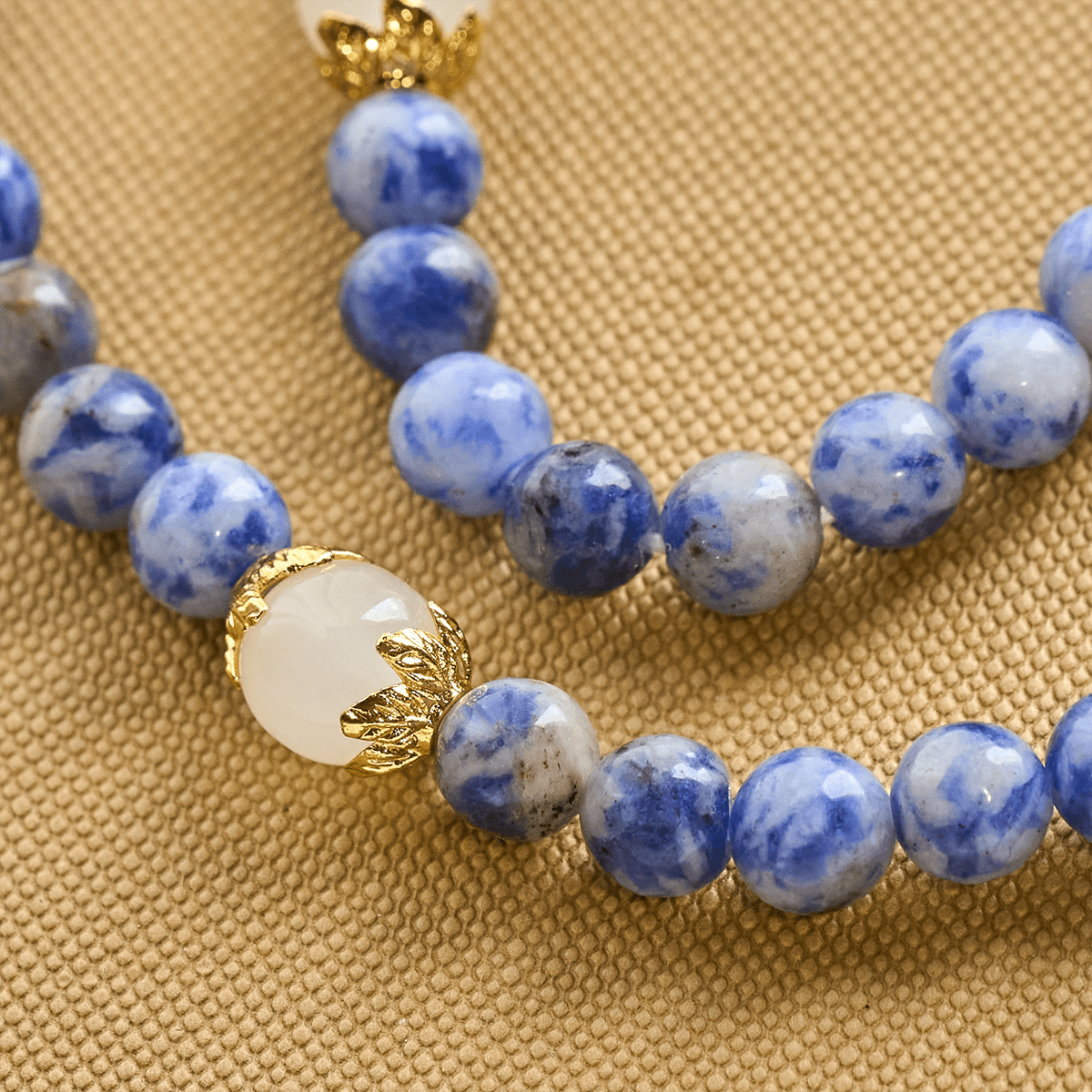Artisanal Elastic 4mm Blue Stone Rosary Bracelet with Crucifix
