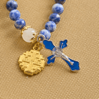 Artisanal Elastic 4mm Blue Stone Rosary Bracelet with Crucifix
