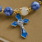 Serene Textured Blue Stone Bracelet with Blue Enamel Crucifix