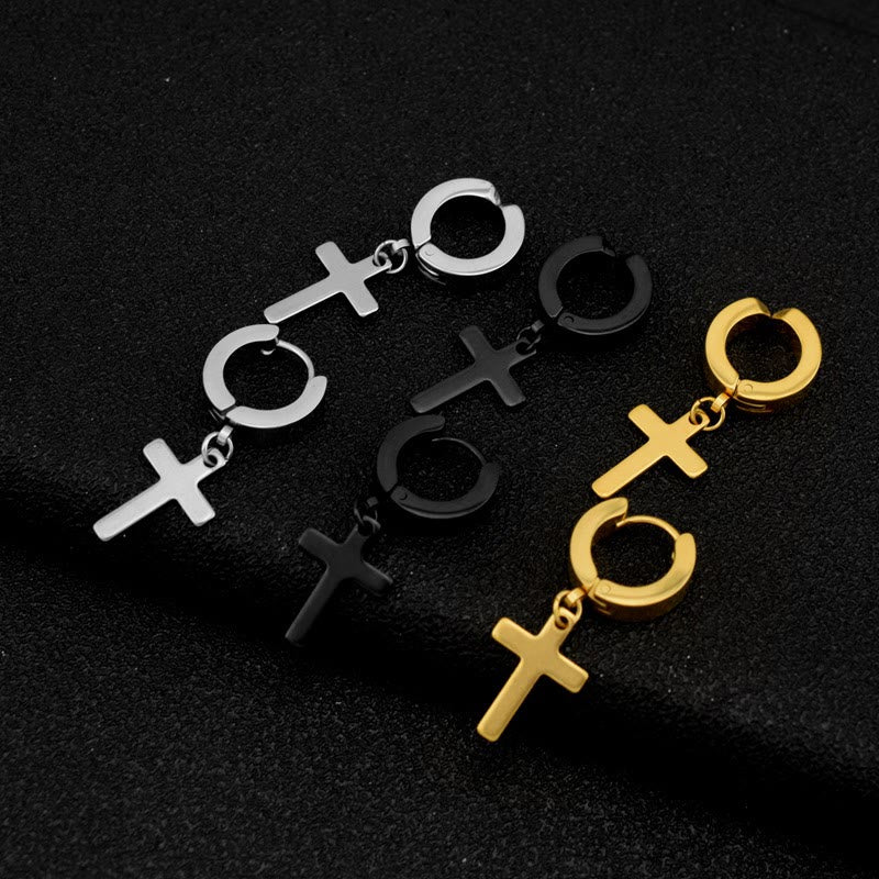 Trendy Cross Dangle Hoop Earrings