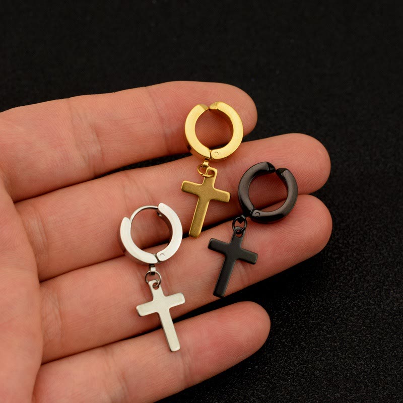 Trendy Cross Dangle Hoop Earrings