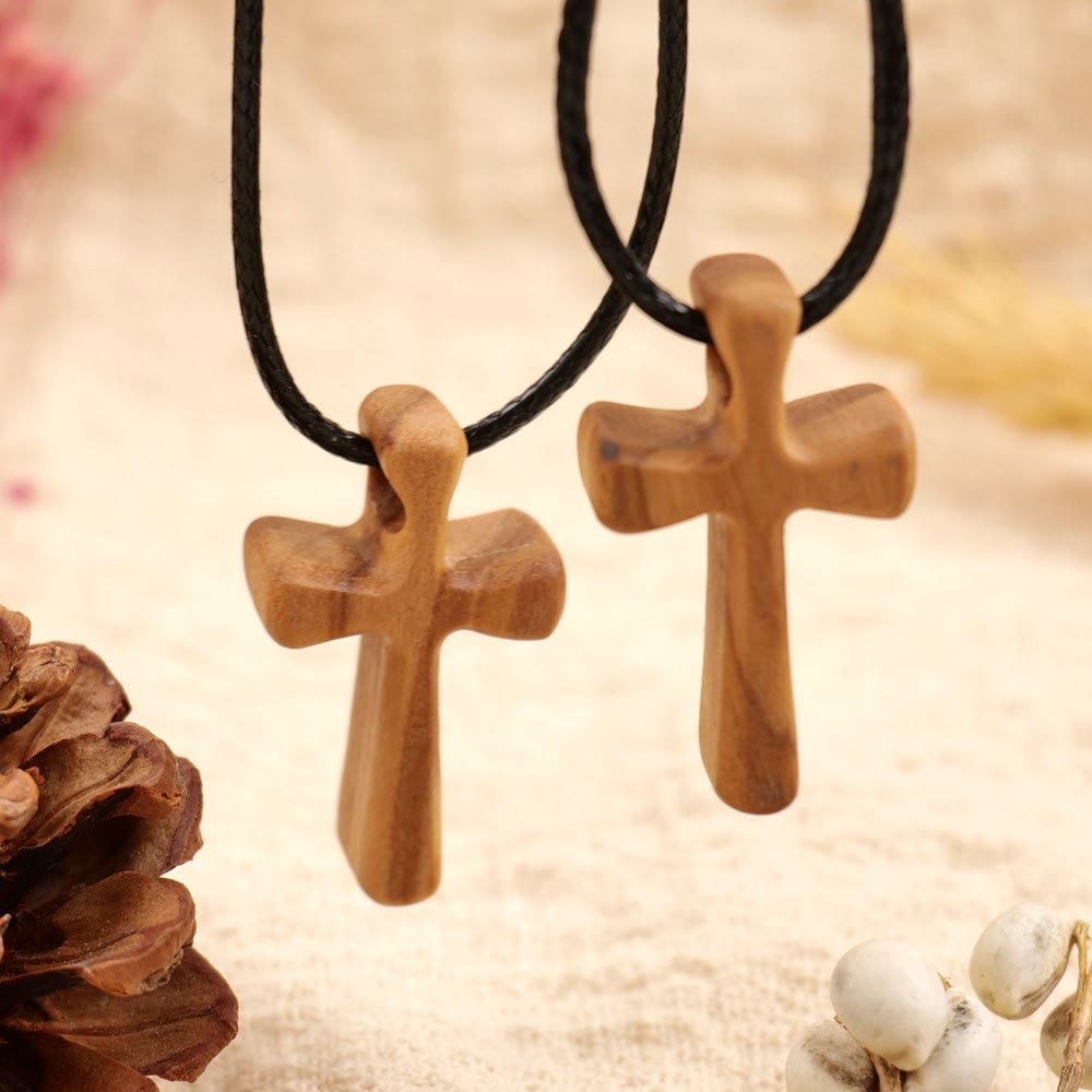 Wooden Cross Pendant Necklace