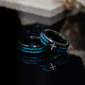 Modern Titanium Steel Cross Ring with Laser Blue Inlay