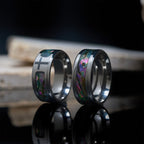 Minimalist Titanium Faith Cross Ring with Shimmering Stained Glass