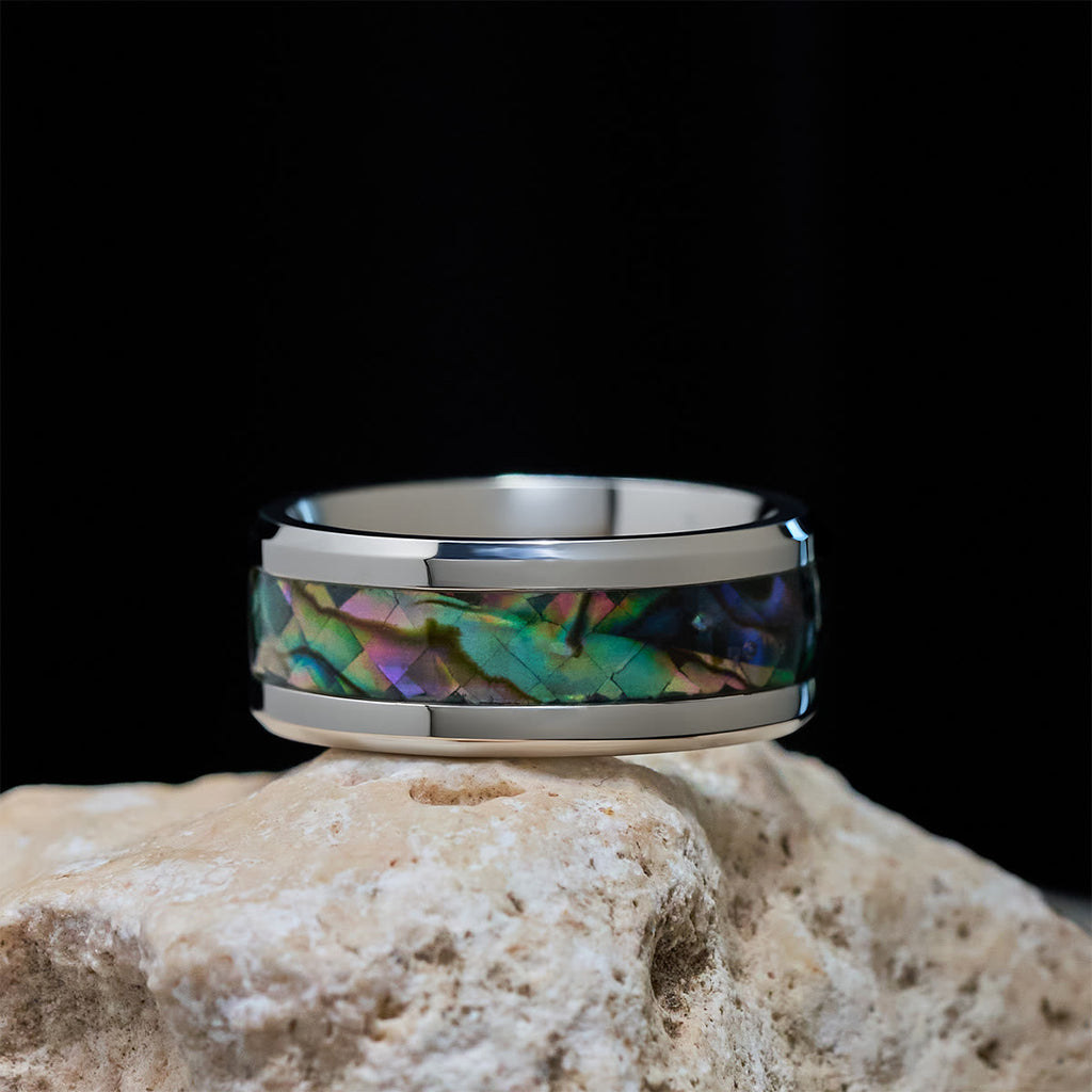 Minimalist Titanium Faith Cross Ring with Shimmering Stained Glass