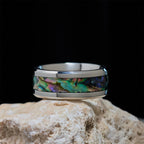 Minimalist Titanium Faith Cross Ring with Shimmering Stained Glass