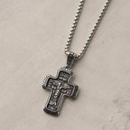 Antique-Style Orthodox Cross Pendant Necklace with Double-Sided
