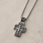 Antique-Style Orthodox Cross Pendant Necklace with Double-Sided