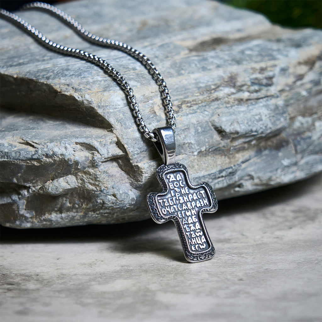 Antique-Style Orthodox Cross Pendant Necklace with Double-Sided