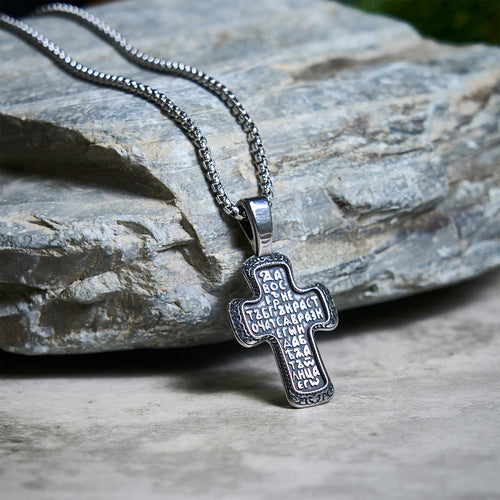 Antique-Style Orthodox Cross Pendant Necklace with Double-Sided