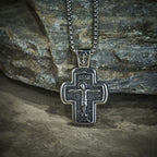 Antique-Style Orthodox Cross Pendant Necklace with Double-Sided